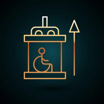 Gold line Elevator for disabled icon isolated on dark blue background. Vector Stock Illustration
