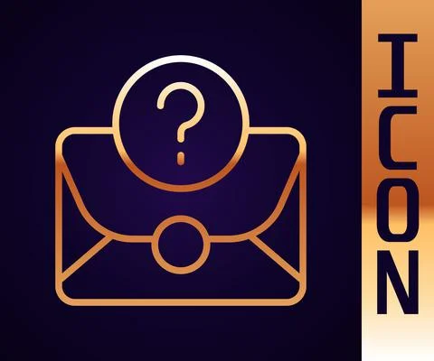 Gold line Envelope with question mark icon isolated on black background. Letter Stock Illustration