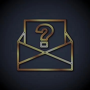 Gold line Envelope with question mark icon isolated on black background. Lett Stock Illustration