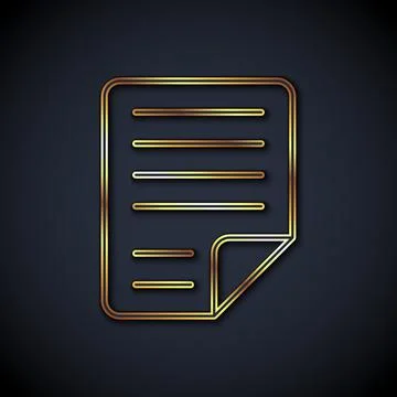 Gold line File document icon isolated on black background. Checklist icon Illustrazione stock