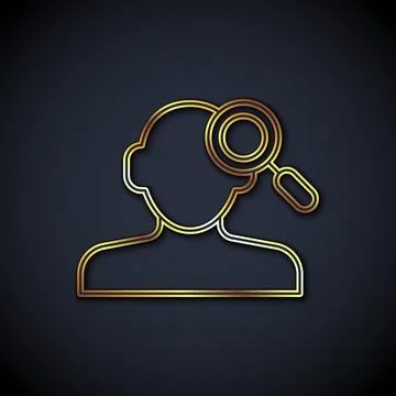 Gold line Finding a problem in psychology icon isolated on black background Stock Illustration