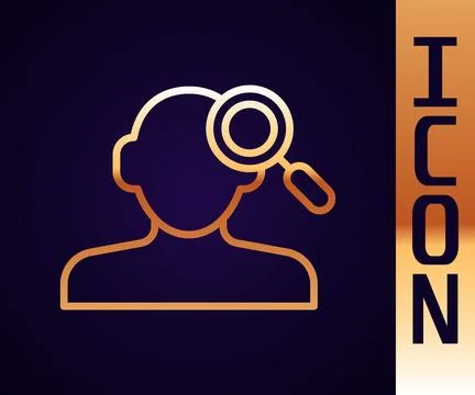 Gold line Finding a problem in psychology icon isolated on black background Stock Illustration