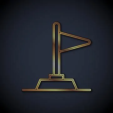 Gold line Flag icon isolated on black background. Victory, winning and conquer Stock Illustration