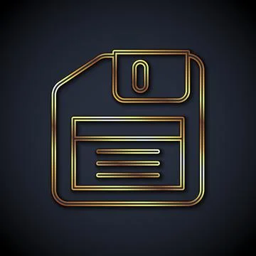 Gold line Floppy disk for computer data storage icon isolated on black 스톡 일러스트