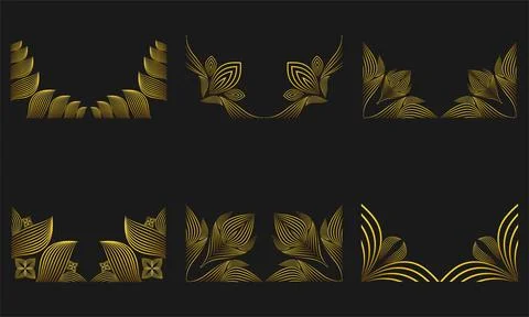 Gold Line Floral Frame Border Ornament Design Stock Illustration