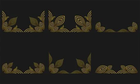 Gold Line Floral Frame Border Ornament Design Stock Illustration