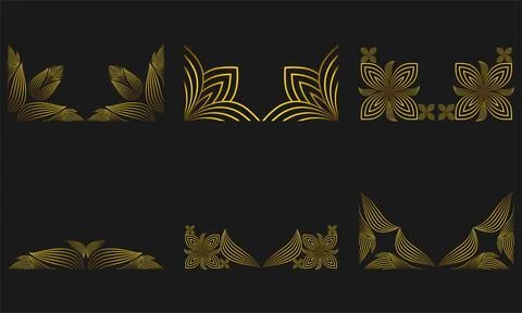 Gold Line Floral Frame Border Ornament Design Stock Illustration