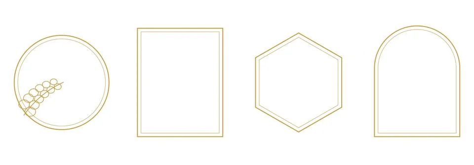 Gold line frames set for wedding cards, 4 shapes Stock Illustration