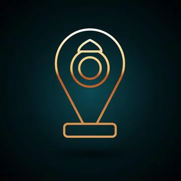 Gold line Front facade building jewelry store icon isolated on dark blue Ilustración de archivo