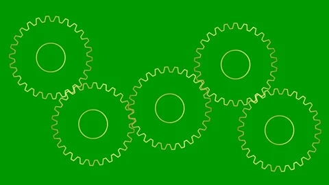 Gold line gears spin green Stock Footage 252284635