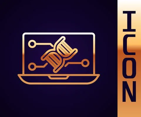 Gold line Genetic engineering modification on laptop icon isolated on black イラスト素材