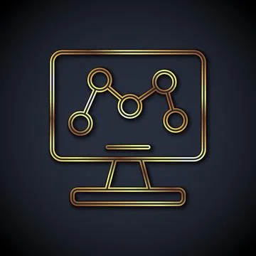Gold line Genetic engineering modification on laptop icon isolated on black Illustrazione stock