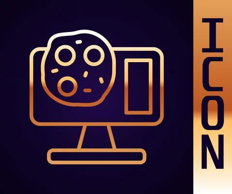 Gold line Genetic engineering modification on laptop icon isolated on black Illustrazione stock