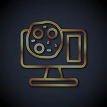 Gold line Genetic engineering modification on laptop icon isolated on black b Illustrazione stock