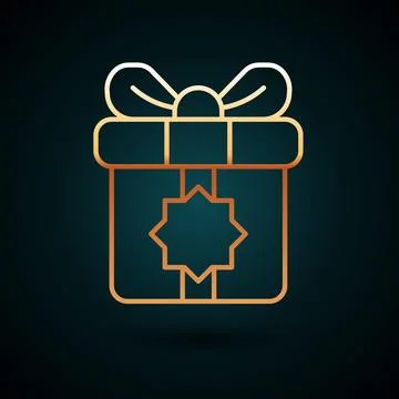Gold line Gift box icon isolated on dark blue background. Holy month, Ramadan Stock Illustration
