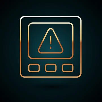 Gold line Gps device error icon isolated on dark blue background. Vector Illustrazione stock