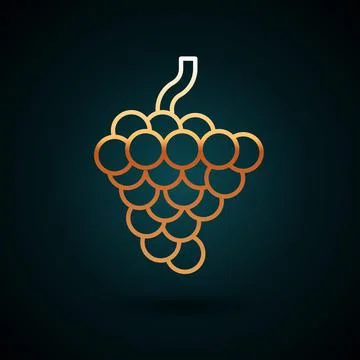 Gold line Grape fruit icon isolated on dark blue background.  Vector Illustration