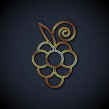 Gold line Grape fruit icon isolated on black background.  Vector Stock Illustration