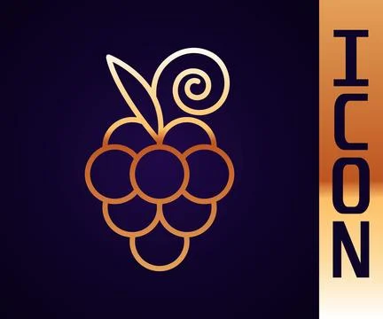 Gold line Grape fruit icon isolated on black background.  Vector Stock Illustration