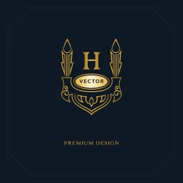 Gold Line graphics monogram. Elegant art logo design. Letter H. Graceful  Stock-Illustration