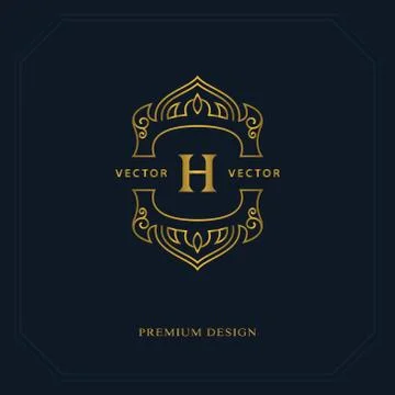 Gold Line graphics monogram. Elegant art logo design. Letter H. Graceful   Stock Illustration