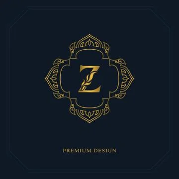 Gold Line graphics monogram. Elegant art logo design. Letter Z. Graceful   Stock-Illustration