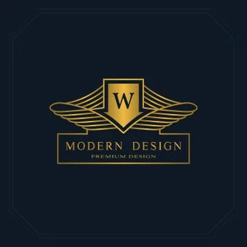 Gold Line graphics monogram. Elegant art logo design. Letter W. Graceful   스톡 일러스트