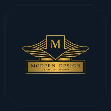 Gold Line graphics monogram. Elegant art logo design. Letter M. Graceful   Stock Illustration