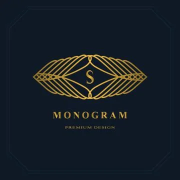 Gold Line graphics monogram. Elegant art logo design. Letter S. Graceful   Stock Illustration