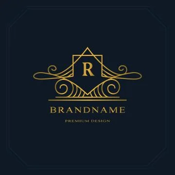 Gold Line graphics monogram. Elegant art logo design. Letter R. Graceful   Stock-Illustration