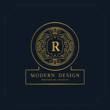 Gold Line graphics monogram. Elegant art logo design. Letter R. Graceful   Stock-Illustration