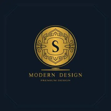 Gold Line graphics monogram. Elegant art logo design. Letter S. Graceful   Illustrazione stock