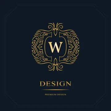 Gold Line graphics monogram. Elegant art logo design. Letter W. Graceful  Stock Illustration