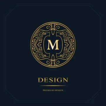 Gold Line graphics monogram. Elegant art logo design. Letter M. Graceful   Stock-Illustration