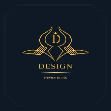 Gold Line graphics monogram. Elegant art logo design. Letter D. Graceful   Stock-Illustration