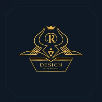 Gold Line graphics monogram. Elegant art logo design. Letter R. Graceful   Stock-Illustration
