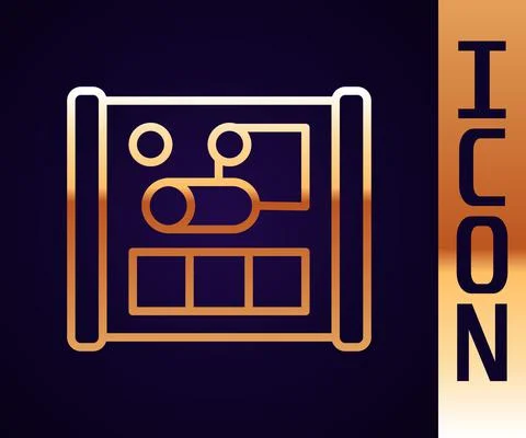 Gold line Graphing paper for engineering icon isolated on black background Stock Illustration