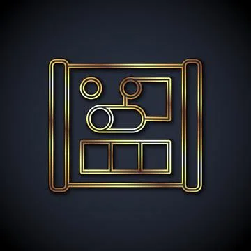Gold line Graphing paper for engineering icon isolated on black background Stock Illustration