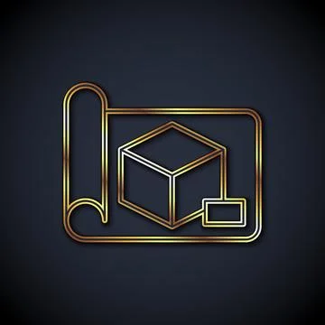 Gold line Graphing paper for engineering icon isolated on black background.   Stock Illustration