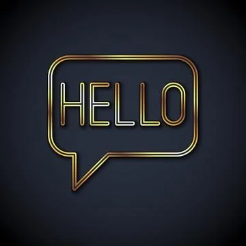 Gold line Hello in different languages icon isolated on black background. Speech Stock Illustration