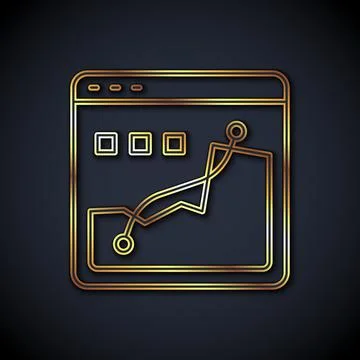 Gold line Histogram graph photography icon isolated on black background. Vector Stock Illustration
