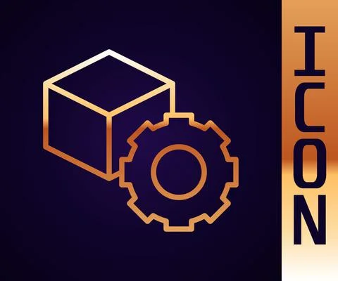 Gold line Isometric cube icon isolated on black background. Geometric cubes Stock Illustration