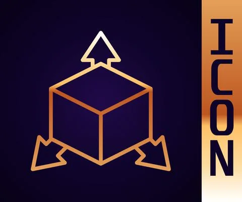 Gold line Isometric cube icon isolated on black background. Geometric cubes Stock Illustration