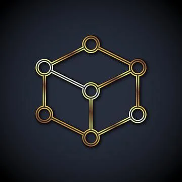 Gold line Isometric cube icon isolated on black background. Geometric cubes Stock Illustration
