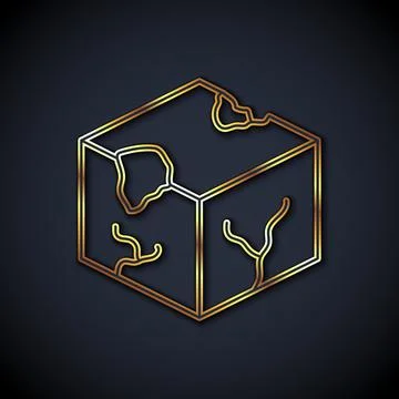 Gold line Isometric cube icon isolated on black background. Geometric cubes Stock Illustration