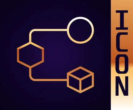 Gold line Isometric cube icon isolated on black background. Geometric cubes s Stock Illustration