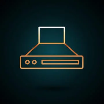 Gold line Kitchen extractor fan icon isolated on dark blue background. Cooker Stock Illustration