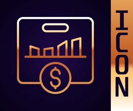 Gold line KPI - Key performance indicator icon isolated on black background Stock Illustration