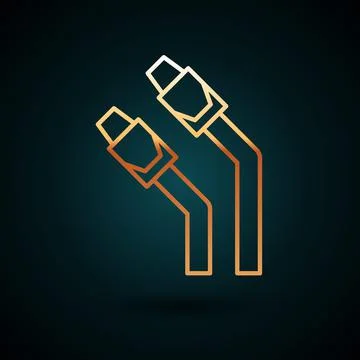 Gold line LAN cable network internet icon isolated on dark blue background Stockillustratie