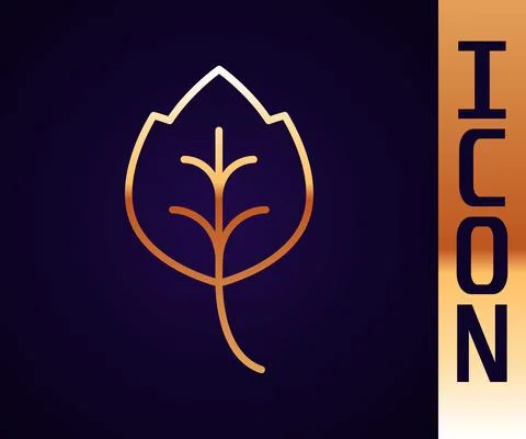 Gold line Leaf icon isolated Gold line background. Leaves sign. Fresh natural Illustrazione stock